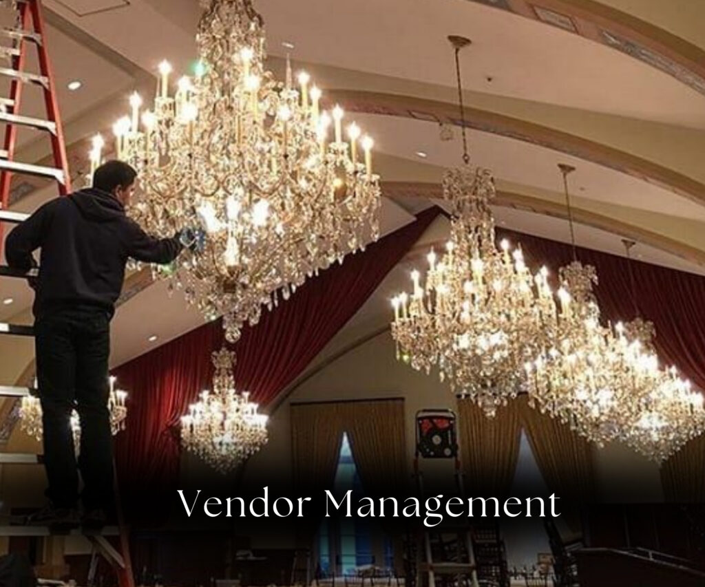 professional wedding vendor coordination India catering photography team
event management team handling wedding vendors Delhi NCR